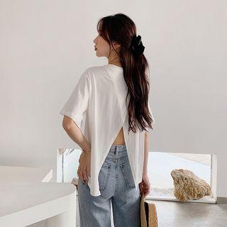 Open Back Plain Short-sleeve Top