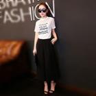 Set: Applique Lace T-shirt + Wide-leg Pants