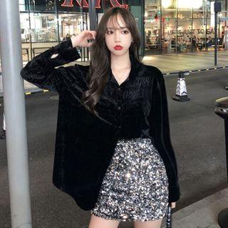 Velvet Shirt + High-waist Skirt