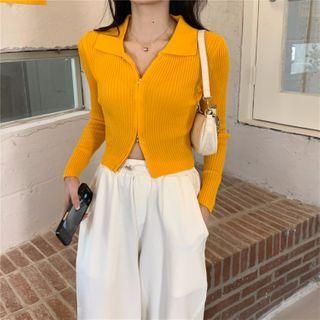Zip-up Long-sleeve Cropped Cardigan