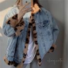Reversible Leopard Print Fleece-lined Denim Jacket Leopard & Blue - One Size