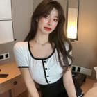 Short-sleeve Contrast Trim T-shirt White - One Size