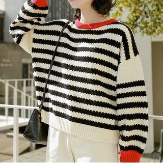 Contrast Trim Striped Sweater