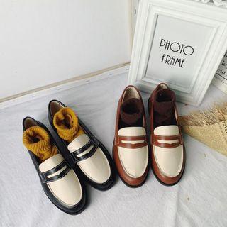 Block Heel Two-tone Loafers