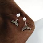 Faux Pearl Rhinestone Mermaid Tail Dangle Earring 1 Pair - Stud Earrings - One Size
