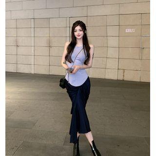 Sleeveless Plain Top / Midi Skirt