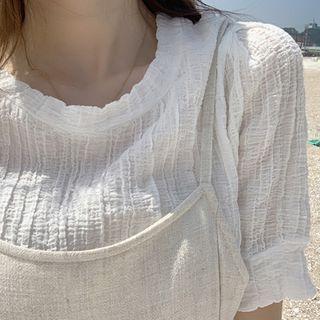 Round-neck Crinkled Sheer Top