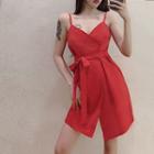 Tie-waist Sleeveless Dress Red - One Size