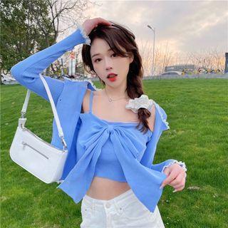 Cropped Bow Camisole Top / Cardigan
