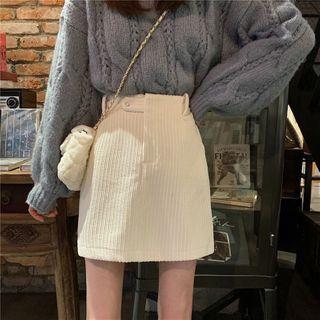 Buttoned Waist Mini Pencil Skirt