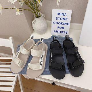 Lettering Adhesive Tab Ankle-strap Flat Sandals