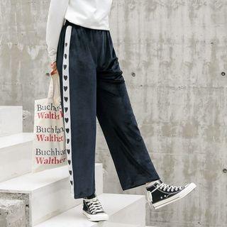 Heart Pattern Sweatpants Black - One Size