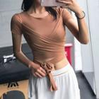 Short-sleeve Tie-front Cropped Sports T-shirt