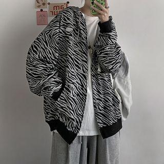 Zebra Print Zipped Hoodie