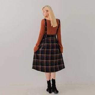Plaid Midi A-line Overall Dress