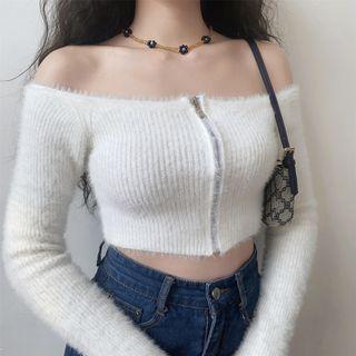 Off Shoulder Zip Cropped Top