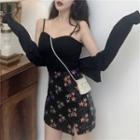 Plain Camisole / V-neck Cardigan / Sequined A-line Skirt