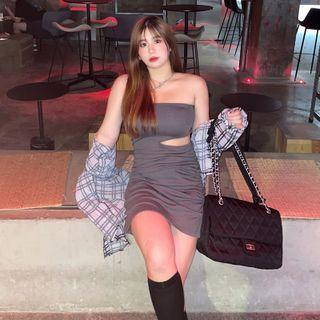 Strapless Sheath Dress / Plaid Shirt