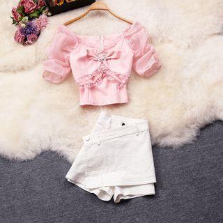 Set: Short-sleeve Paneled Blouse + Skort