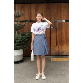 Tie-waist Linen Blend Wrap Skirt