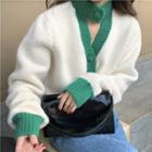 Mock-neck Cutout Contrast Trim Cardigan