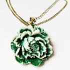Flower Resin Pendant Alloy Necklace Green - One Size