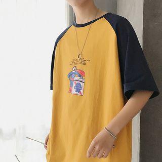 Elbow-sleeve Raglan Cartoon T-shirt
