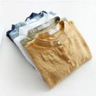 Elbow-sleeve Cotton Linen Blouse
