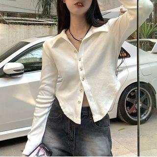 Collar Button-up Cropped T-shirt