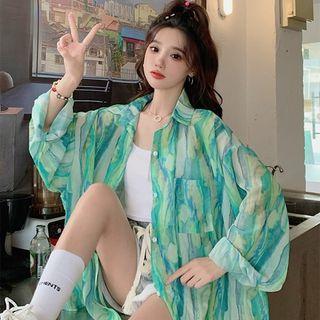 Long-sleeve Dyed Light Shirt Green - One Size