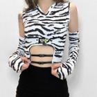 Set: Zebra Print Sleeveless Top + Arm Sleeves