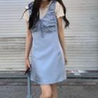 Sleeveless Tied Satin Mini Dress Blue - One Size