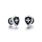 Fashion Simple Cross Shield 316l Stainless Steel Stud Earrings Silver - One Size