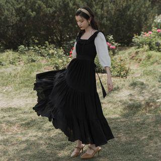 Mock-two Piece 3/4-sleeve Midi Dress