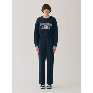 Letter Pintuck Wide-leg Sweatpants