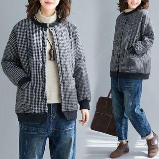 Plaid Round-neck Padded Jacket