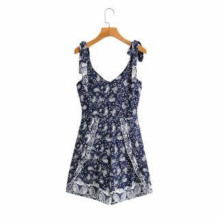 Spaghetti Strap Paisley Print Romper