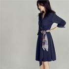 Surplice-wrap Dress With Patterned Sash