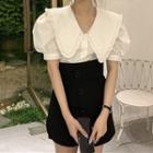 Puff-sleeve Ruffle Trim Blouse / Asymmetrical A-line Skirt