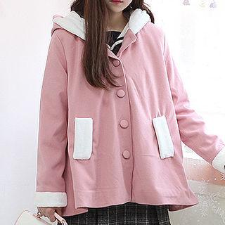 Cat-ear Hooded Coral-fleece Lined Jacket