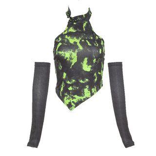 Set: Halter-neck Print Cropped Camisole Top + Arm Sleeves
