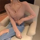 Cropped Buttoned Long-sleeve Top