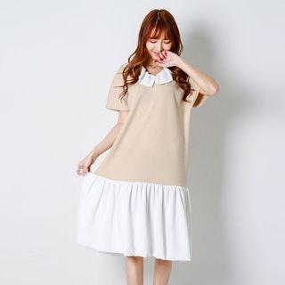 Short-sleeve Ruffle-detail Boxy-fit Mock Two Piece Dress