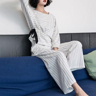 Loungewear Set: Long-sleeve Striped Top + Pants