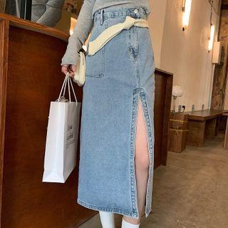 Denim Silt Midi Pencil Skirt