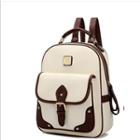 Faux Leather Brown Piping Studded Backpack