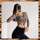 Tight-pattern Drawstring Crop T-shirt