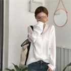 Collarless Long-sleeve Blouse