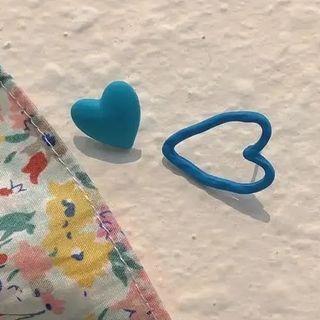 Heart Asymmetrical Alloy Earring 1 Pair - Blue - One Size