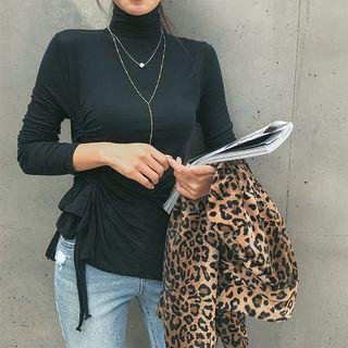 Turtleneck Drawcord Slim-fit Top